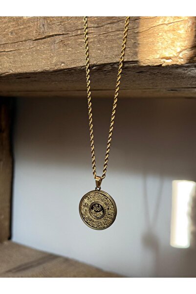 Dresslabtr قلادة من الفولاذ المقاوم للصدأ باللون الذهبي مع دعاء العين الشريرة