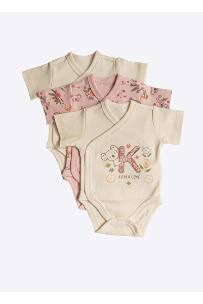 kitikate Organic Happy Koala 3-Piece Short Sleeve Double-Breasted Body Pink