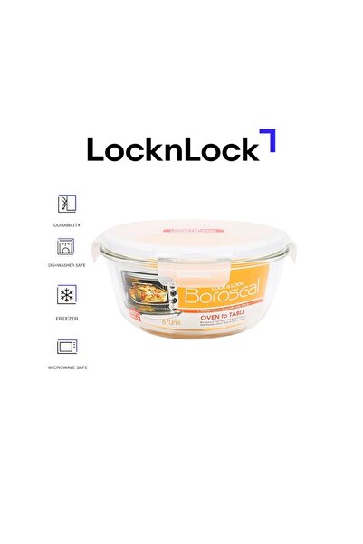 locknlock وعاء زجاجي دائري من زجاج البوروسيليكات سعة 870 مل، بغطاء محكم الإغل...