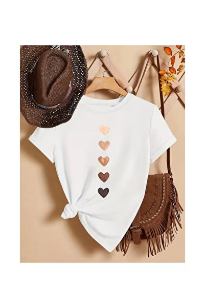 ZEMLİYA Unisex "In Row Heart" Printed T-Shirt -Modern Style