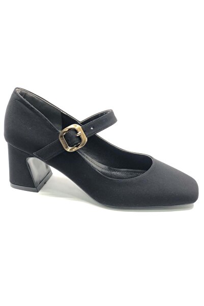 KCMN Feles Beret Detailed Blunt Toe Heeled Women's Shoes Black-Satin