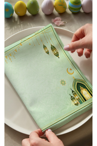 Markaev Pastel Green Ramadan Cotton Piece 4-Piece Napkin Set