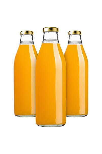 KADAX Sticlă de suc, 1L, cu capac auriu, 3 bucăți