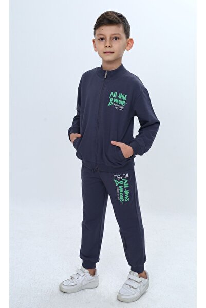 Toontoy Boy's Embossed Chest Printed Zippered Tracksuit Set