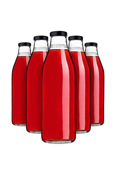 KADAX Sticlă de suc, 1L, cu capac negru, 5 bucăți