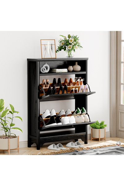 CHOGORI Solid Wood Narrow Shoe Storage Cabinet for Entryway with 2 Flip Drawers