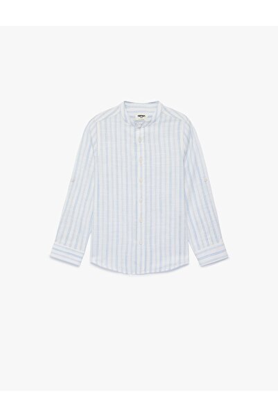 Koton Cotton Long Sleeve Buttoned Judge Collar Striped Shirt
