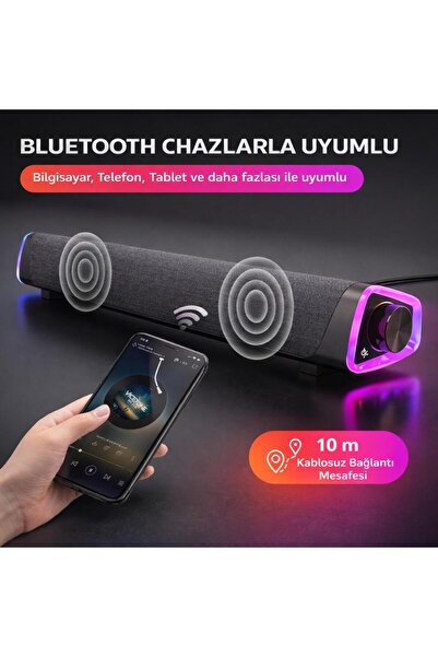 coofbe RGB Işıklı Vers.5.3 Bluetooth Masaüstü Hoparlör TV Bilgisayar Soundbar Ses Sistemi Speaker Ho