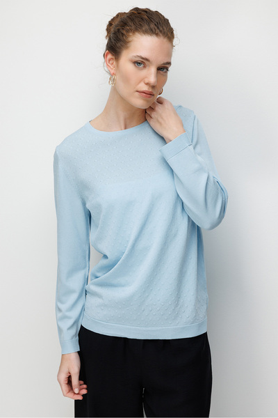 Desen Triko بلوزة نسائية برقبة دائرية منقوش وأكمام طويلة تريكو خفيف 26351 B. ...