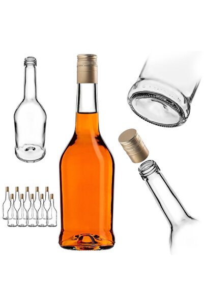 KADAX Sticlă de sticlă pentru lichior, 500 ml, cu capac lung auriu, 10 buc.