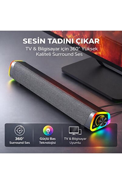 coofbe RGB Işıklı Vers.5.3 Bluetooth Masaüstü Hoparlör TV Bilgisayar Soundbar Ses Sistemi Speaker Ho