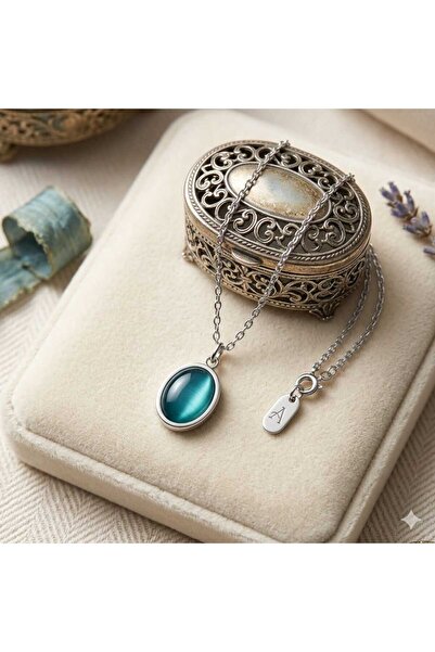 Luminars Blue Silver Color Pearlescent Opal Steel Necklace