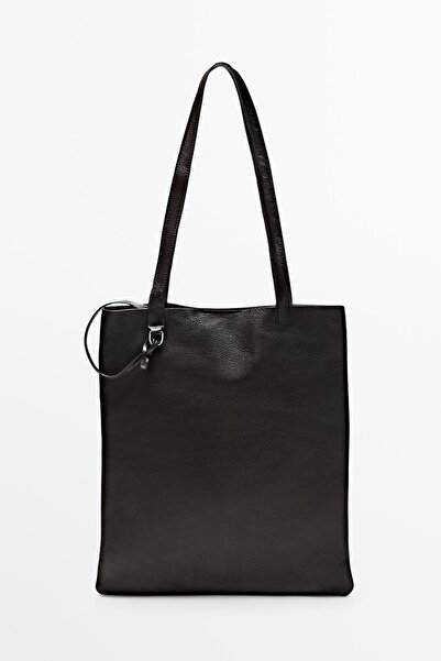 Massimo Dutti Napa deri clutch detaylı tote çanta