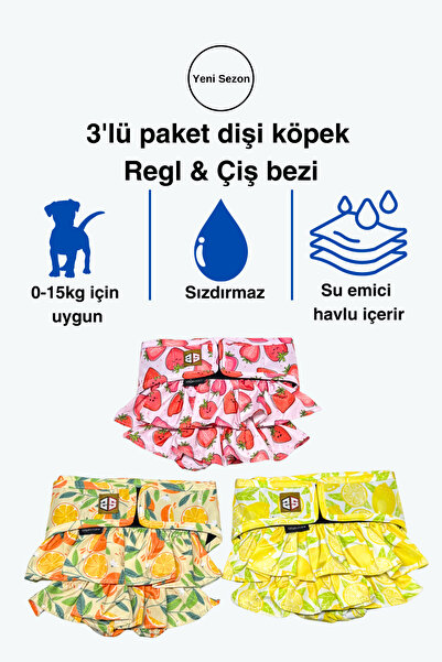 Saule Fruits Dişi Köpek Regl Külotları -Dişi Köpek Çiş Bezi, 3'lü Avantajlı P...