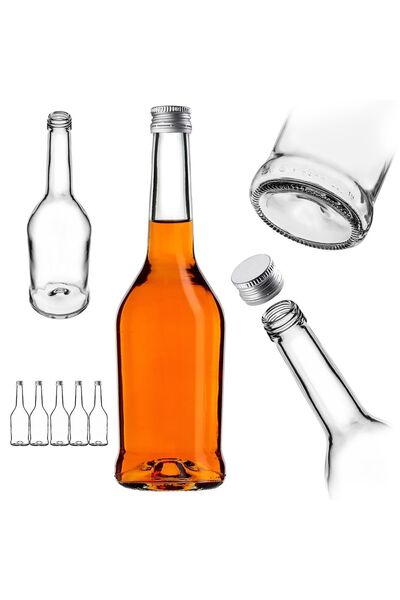 KADAX Sticlă de sticlă pentru lichior, 500 ml, cu capac argintiu, 5 buc.