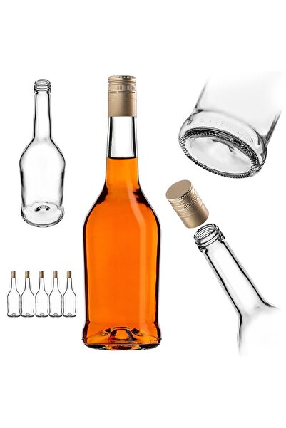 KADAX Sticlă de sticlă pentru lichior, 500 ml, cu capac lung auriu, 5 buc.