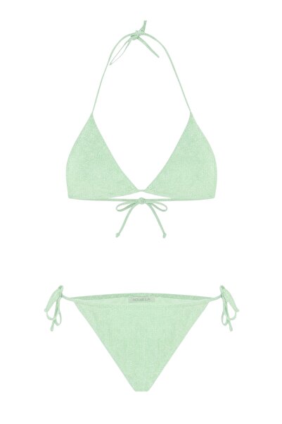 AQUELLA Lurex Mint Blue Jumpsuit Triangle Bikini Set