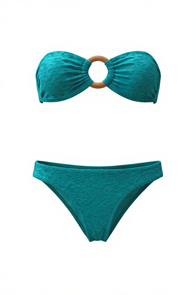AQUELLA Textured blue bikini set with buckle accessory
