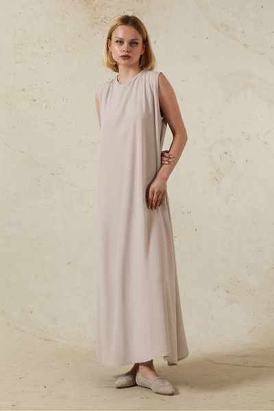 ZÜLAYS Sıfır Kol Uzun İçlik Elbise Toz Pembe