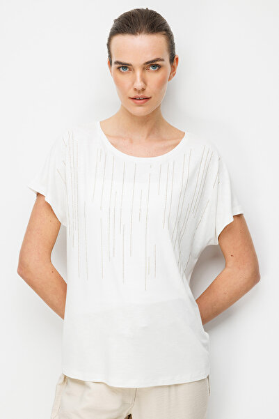 Desen Triko Women's Crew Neck Waterway Stone Low Sleeve Combed Cotton T-Shirt...