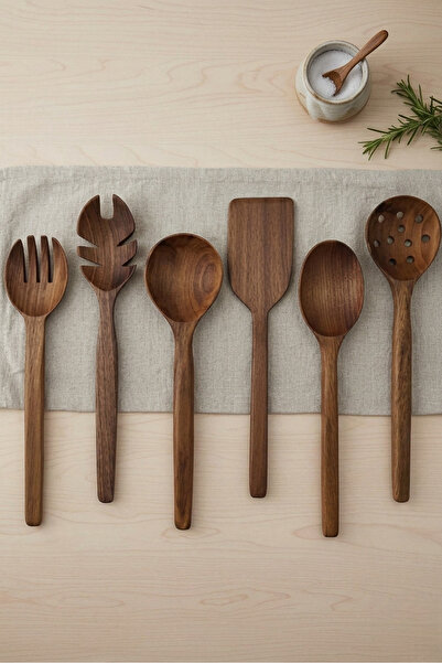 Home 6-Piece 100% Natural Wood Kitchen Utensil Set - Non-Scratch and Chemical...