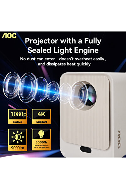 Aoc جهاز عرض بقوة 9000 لومن، بدقة 1080 بكسل، محكم الإغلاق بالكامل، مع ضبط تلق...