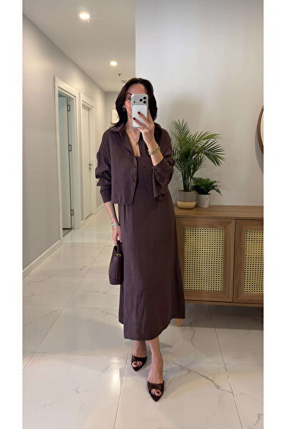 BİRCANÇİL Minnisa Dark Brown Shirt Dress Set