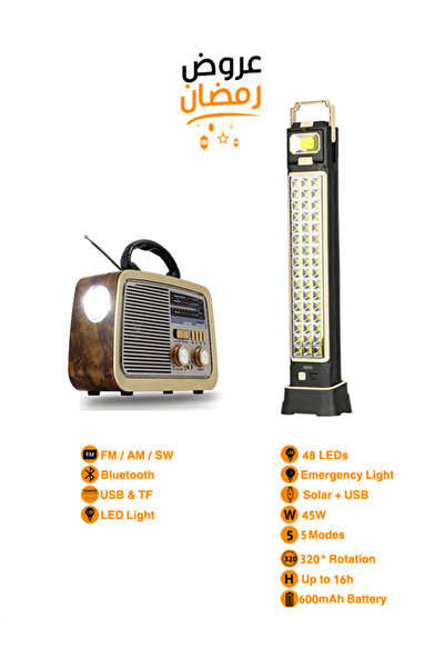 Primo Plus Emergency Power Outage Bundle: Portable Retro Radio with Handle an...