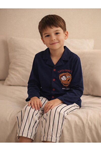 Civil Boys Σετ πιτζάμες με κουμπιά μπροστά για παιδιά 6-9 ετών - Μπλε ναυτικό