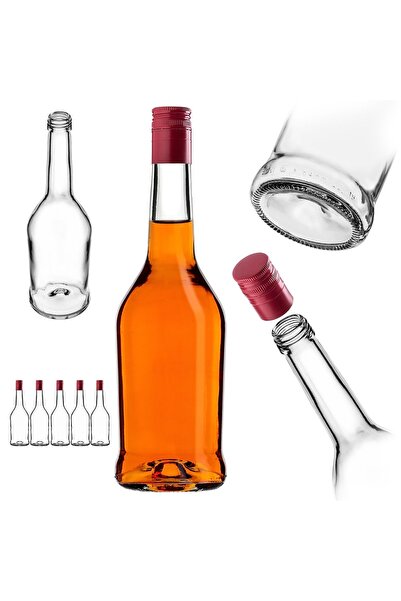 KADAX Sticlă de sticlă pentru lichior, 500 ml, cu capac lung roșu, 5 buc.