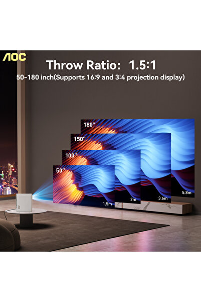 Aoc جهاز عرض سينمائي منزلي بدقة 1080 بكسل، سطوع 9000 لومن، محكم الإغلاق بالكا...