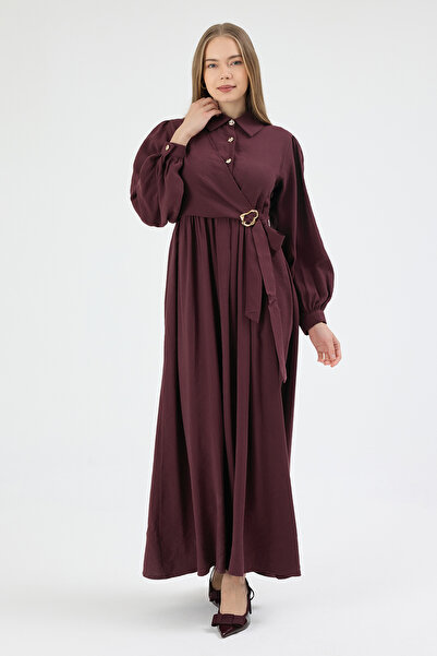 VAVİNOR Double-Breasted Tie-Detail Dress - Plum