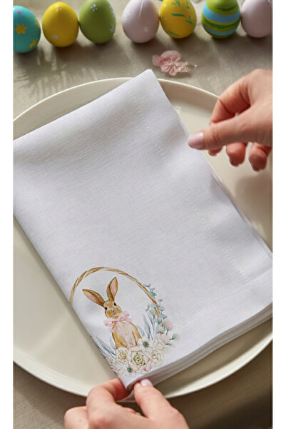 Markaev Easter Ribbon Rabbit Cotton Piece Napkin Set of 4