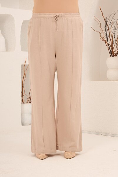 RMG Ελαστική μέση Φαρδιά μπατζάκια Plus Size Γυναικείο παντελόνι Λινό Mink