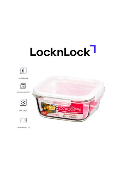 locknlock وعاء زجاجي مربع من زجاج البوروسيليكات سعة 930 مل، بغطاء محكم الإغلا...