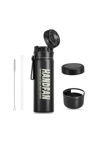 Genericc HandFan Water Bottle with Fan 24oz Black Hot & Cold