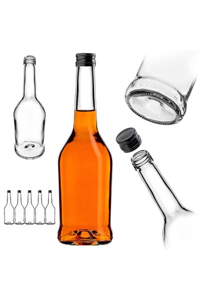 KADAX Sticlă de sticlă pentru lichior, 500 ml, cu capac negru, 5 buc.