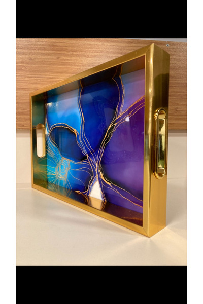 PLUS HOME صينية بنفسجية D منقوش متوسطة الحجم 33×23 سم