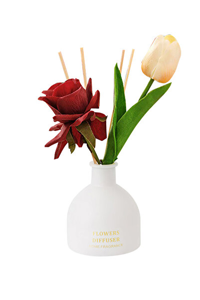 L&Wen Reed Diffuser, Artificial Flowers Essential Oil with 4 Reed Sticks for ...