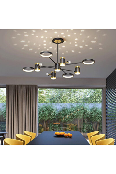 RFAN LED Chandelier, Model R9080/4+4+1, With Remote Control, 142W, Black/Gold