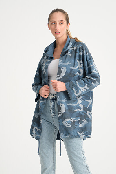 della moor Women's Blue Italian Sequined Back Jacket K Hooded O Oversized