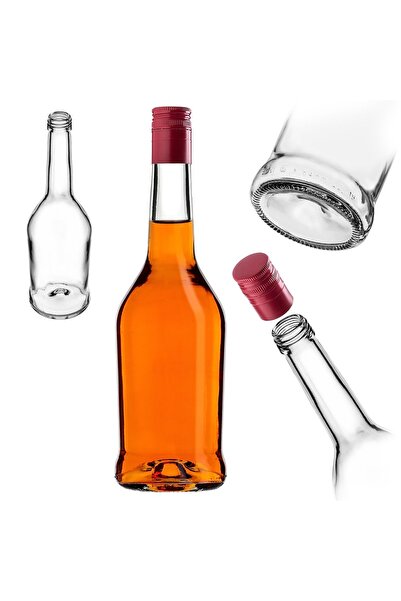 KADAX Sticlă de sticlă pentru lichior, 500 ml, cu capac lung roșu, 1 buc.