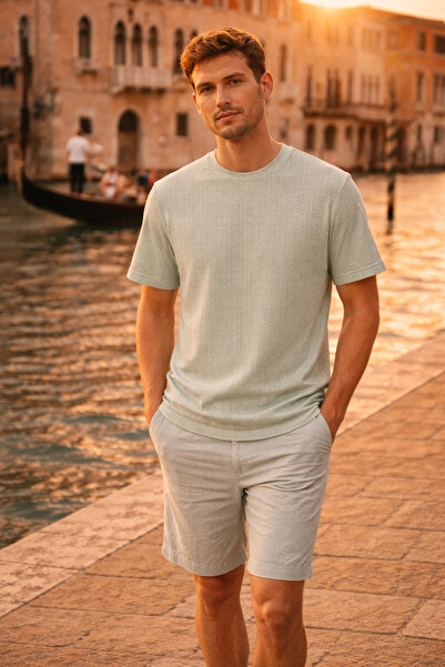 Maccali Ανδρικό μπλουζάκι Με σχέδιο Crew Neck Green Λινό