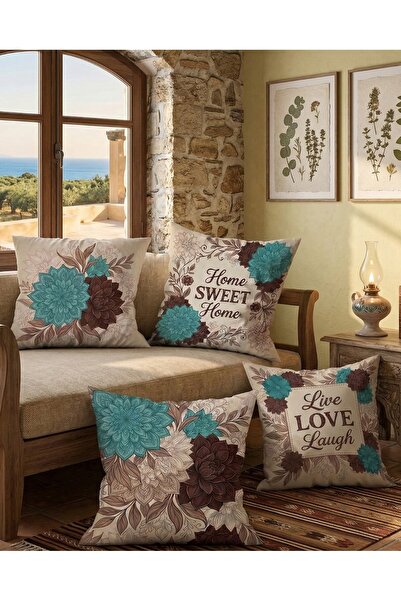menesahome تركواز بنقشة زهور طباعة رقمية مجموعة ديكور مكونة من غطاء وسادة قطعة