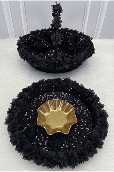 ZEYMERADE Black Bridal Henna Night Tray and Basket, Wedding Circumcision Enga...