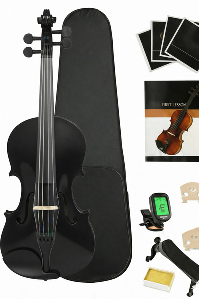 MegArya طقم كمان كامل الحجم 4/4 للمبتدئين - باللون الأسود