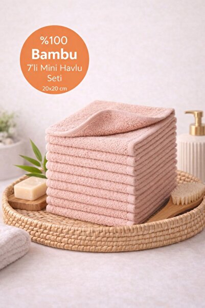 TEXTİLES MAGİC LAMP 7 'li Pembe Mini Havlu Seti - Çok Amaçlı Bambu Havlu Seti...