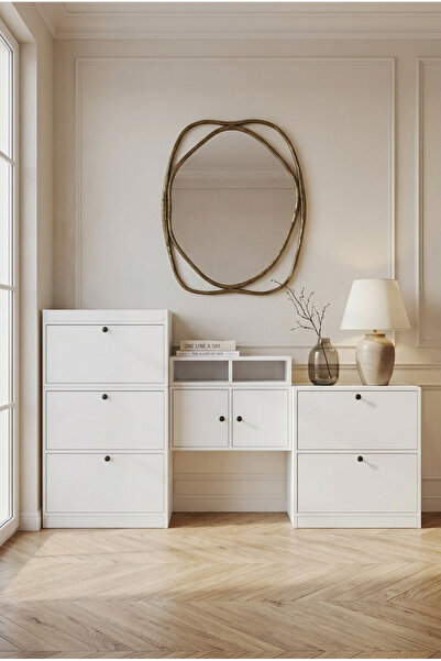 FOR WOMAN DESİGN Ahşap Ayakkabılık ve Çok Amaçlı Dolap 7 Kapaklı Modern Düzen...