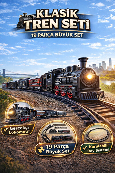 YILDIRIM OYUNCAK Klasik Tren Seti 19 Parça – Pilli Raylı Oyuncak Tren Lokomot...