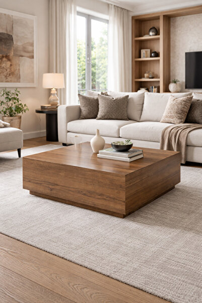 Atolye Casa 90x90cm Ceviz Orta Sehpa Sabit Kare Lizbon Model